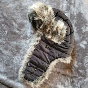 Free Authority Trapper Hat Unisex OSFM Black Faux Fur Quilted Aviator Cap M808